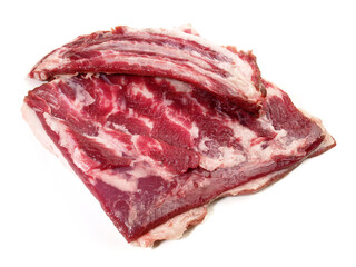 Raw Wild Boar Belly - Pork Meat with Bones isolated on white Background