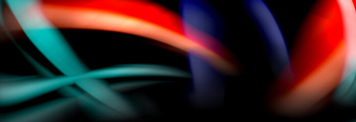 Dynamic motion abstract background. Color blurred stripes on black. Wave liquid lines poster. Vector illustration