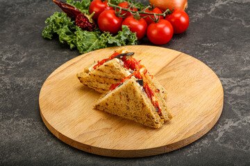 Club sandwich with eggplant and cheese