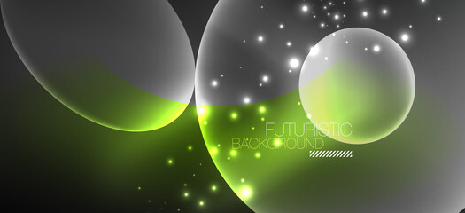 Neon ellipses abstract backgrounds. Shiny bright round shapes glowing in the dark. Vector futuristic illustrations for covers, banners, flyers and posters and other