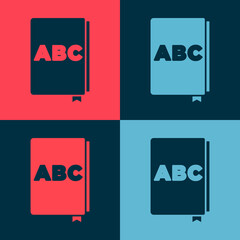 Pop art ABC book icon isolated on color background. Dictionary book sign. Alphabet book icon. Vector.