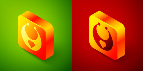 Isometric Baby bib icon isolated on green and red background. Square button. Vector.