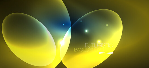 Neon ellipses abstract backgrounds. Shiny bright round shapes glowing in the dark. Vector futuristic illustrations for covers, banners, flyers and posters and other