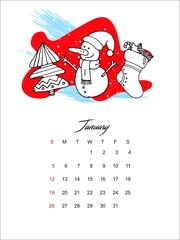 Vector calendar scandinavian style. January 2021.