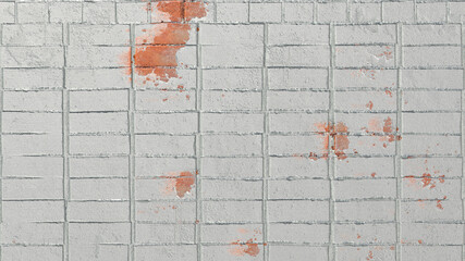 A white-painted brick wall. White brick background with slightly peeling paint, through which you can see red bricks. 3D-rendering