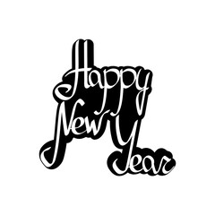 Happy New Year, isolated black and white sticker, lettering design template, holiday poster, vector illustration