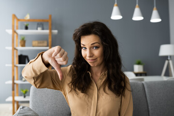 Woman Portrait Showing Dislike Thumbs Down