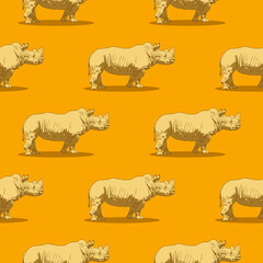Seamless pattern with standing rhinoceros