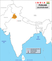 Punjab map. Punjab state location in India map.