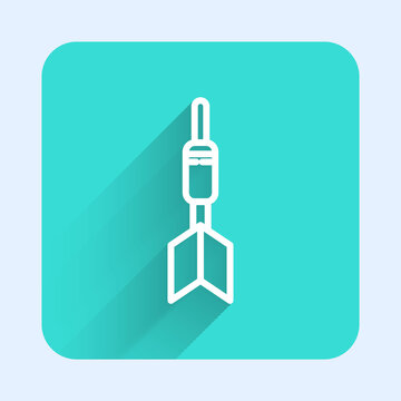 White line Dart arrow icon isolated with long shadow. Green square button. Vector Illustration.