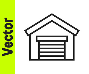 Black line Garage icon isolated on white background. Vector Illustration.