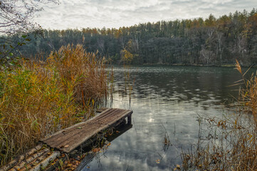Alter Holzsteg am Mittelsee der Ville-Seenplatte