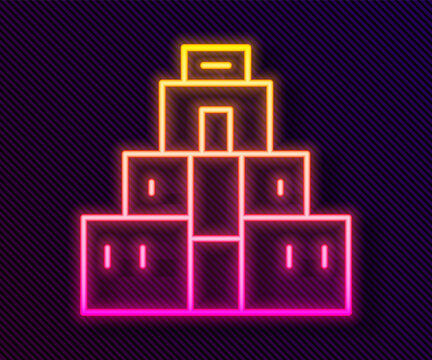 recommend clip art: Glowing neon line Chichen Itza in Mayan icon isolated on black background. Ancient Mayan pyramid. Famous monument of Mexico. Vector.