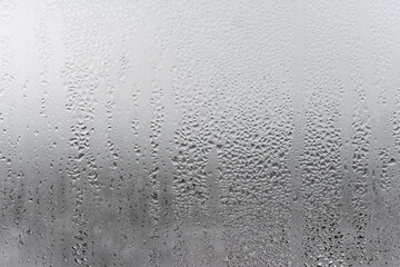 Dripping Condensation, Water Drops Background Rain drop Condensation Texture. Close up for misted glass with droplets of water draining down