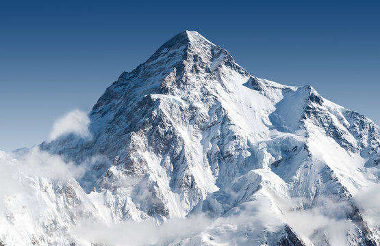 Snow covered K2 mountain, the second tallest peak on the earth 