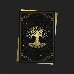 Tree of life. Magic occult tarot cards, Esoteric boho spiritual tarot reader, Magic card astrology, drawing spiritual or meditation posters. - obrazy, fototapety, plakaty
