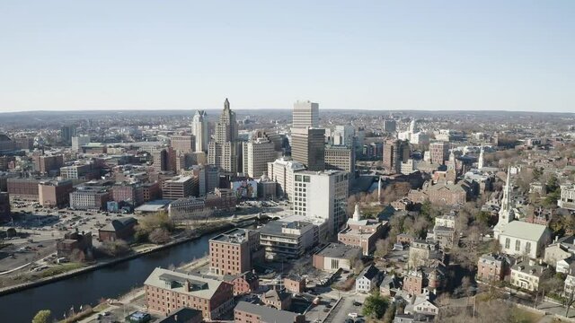 Providence Rhode Island cityscape downtown, drone aerial,  autumn