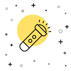 Black line Flashlight icon isolated on white background. Random dynamic shapes. Vector.