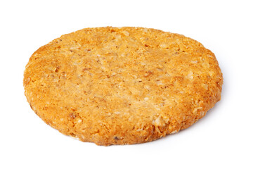 One oat cookie isolated on white background