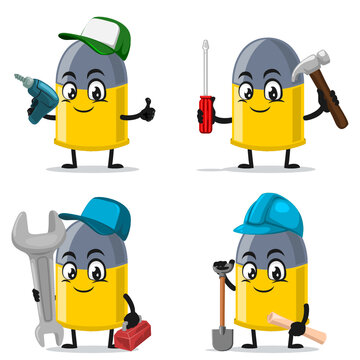 vector illustration of bullet mascot or character collection set with service or repair theme