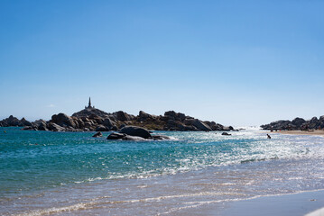 View of many large magnificent rocks of the Lavezzi islands in southern Corsica after Bonifacio, a short tour by tourist boat to arrive on the beach with turquoise water