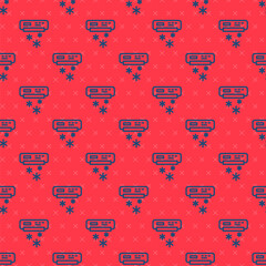 Fototapeta na wymiar Blue line Air conditioner icon isolated seamless pattern on red background. Split system air conditioning. Cool and cold climate control system. Vector.