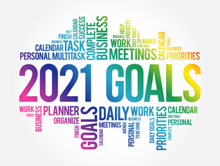 2021 Goals word cloud collage, business concept background