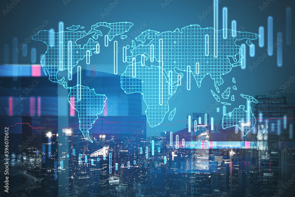 Poster immersive graph and world map interface in city