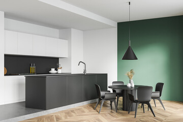 White and green kitchen corner with table