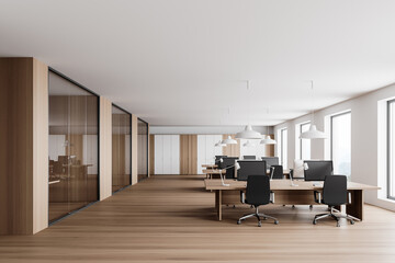 White and wooden open space office