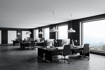 Gray and wooden open space office corner