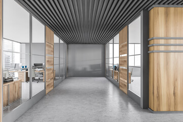 Gray and wooden office hall