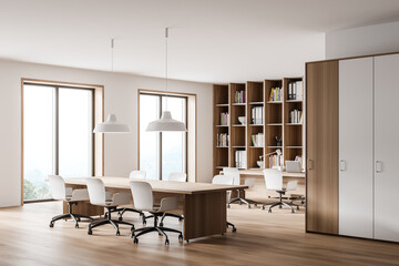 Wooden and white meeting room corner