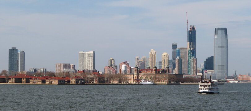 Ellis Island in New York with Hudson River and Skyline