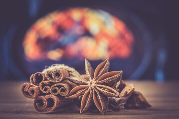 cinnamon badian spice on the table