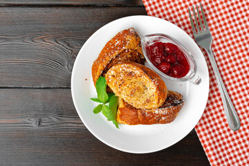Georgian baked sweet nut roll with berry sauce