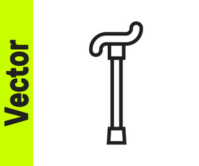 Black line Walking stick cane icon isolated on white background. Vector.