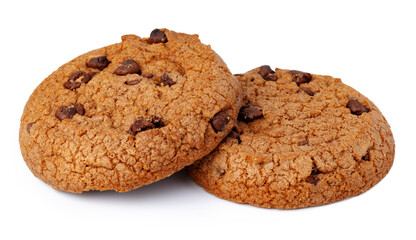 Pile of chocolate chip cookies isolated on white background