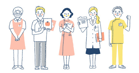 介護・医療従事者の人々　全身