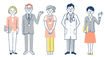 さまざまな職業の人々　全身