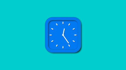 Aqua color 12 hours 3d wall clock isolated on cyan background, 3d wall clock