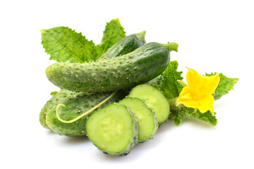 Fresh cucumbers on a white background