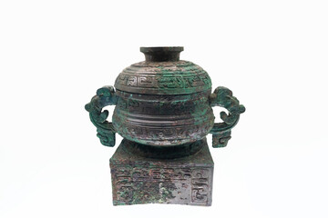 Chinese Han Dynasty bronzes on white background