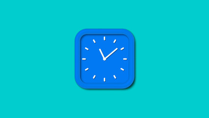 Aqua color square 3d wall clock isolated on cyan background, wall clock