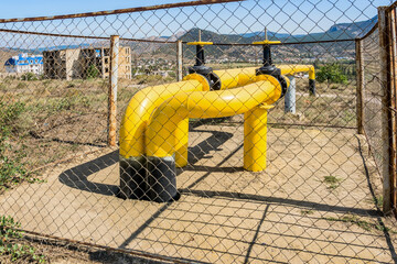 Gas distribution unit  against the background of mountains