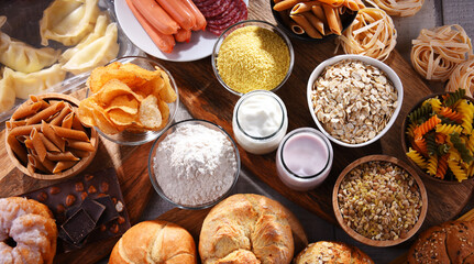 Composition with variety of food products containing gluten