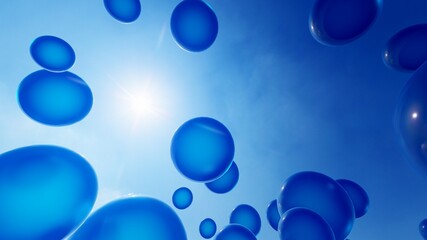 Abstract background of blue balloons in space 3d render