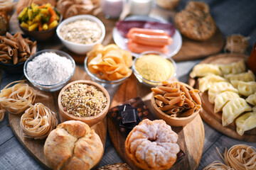 Composition with variety of food products containing gluten
