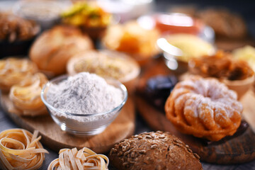 Composition with variety of food products containing gluten