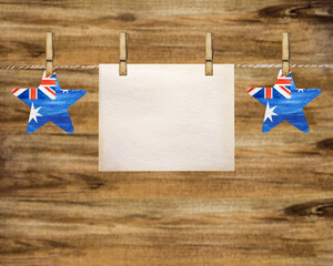 Beautiful garland with small Australian Flags. Closeup, no people, textured surface. Congratulations for family, relatives, friends and colleagues